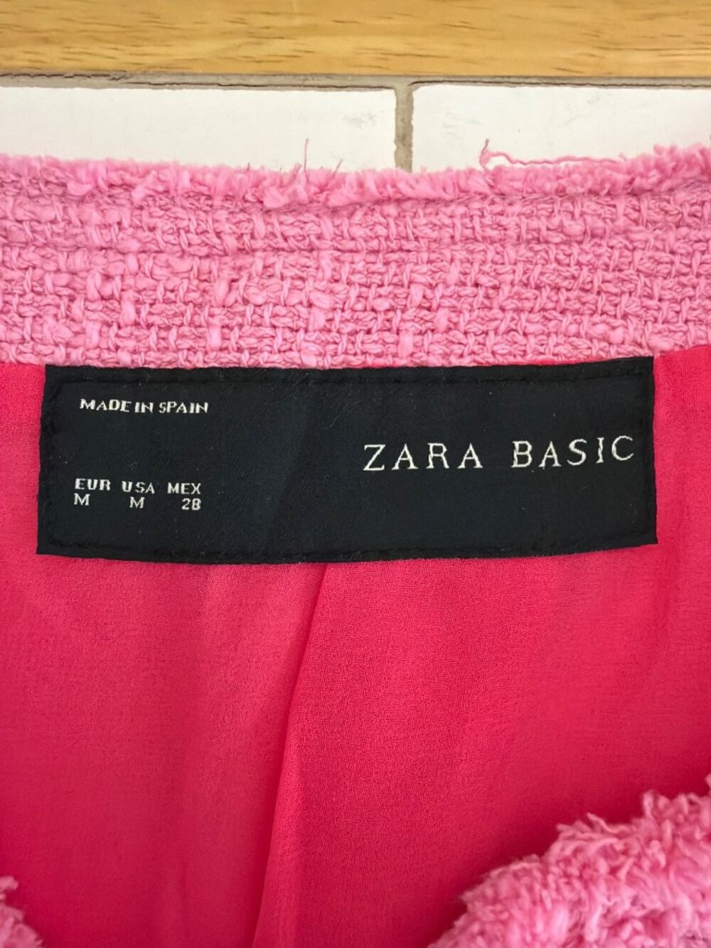 ZARA Pink Bouclé Coat Chanel Style Open Front Textured Jacket Size M - Picture 6 of 15